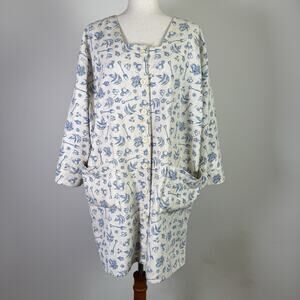 Vintage Woolrich Dress/Over Jacket Large**(See measurements) Cream Blue Garden